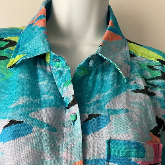 SOLID & STRIPED blue pink green colorful linen cotton short sleeved shirt xs - Picture 3 of 10